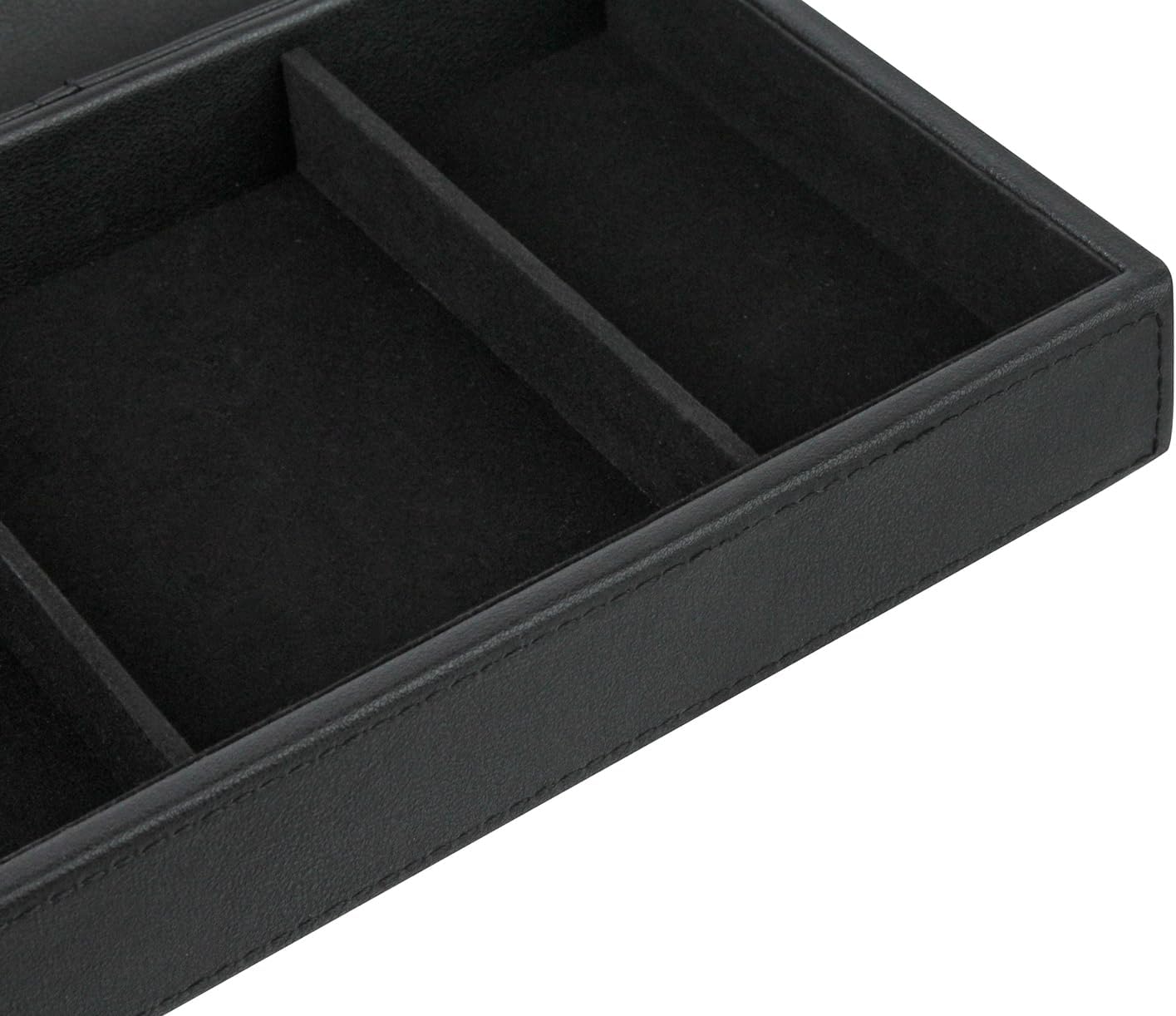 HofferRuffer Faux Leather Valet Tray for Gift, Nightstand Organizer Decorative Dresser Tray Box with Phone Charging Station, Storage Catchall for Men and Women (Black Organizer)