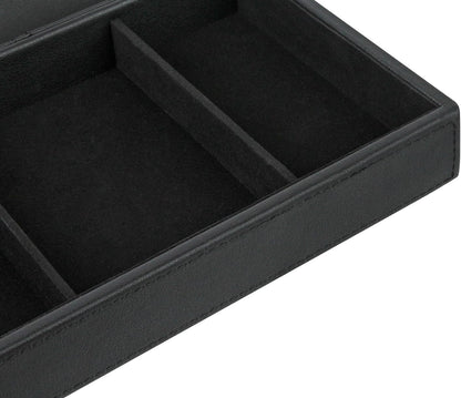 HofferRuffer Faux Leather Valet Tray for Gift, Nightstand Organizer Decorative Dresser Tray Box with Phone Charging Station, Storage Catchall for Men and Women (Black Organizer)