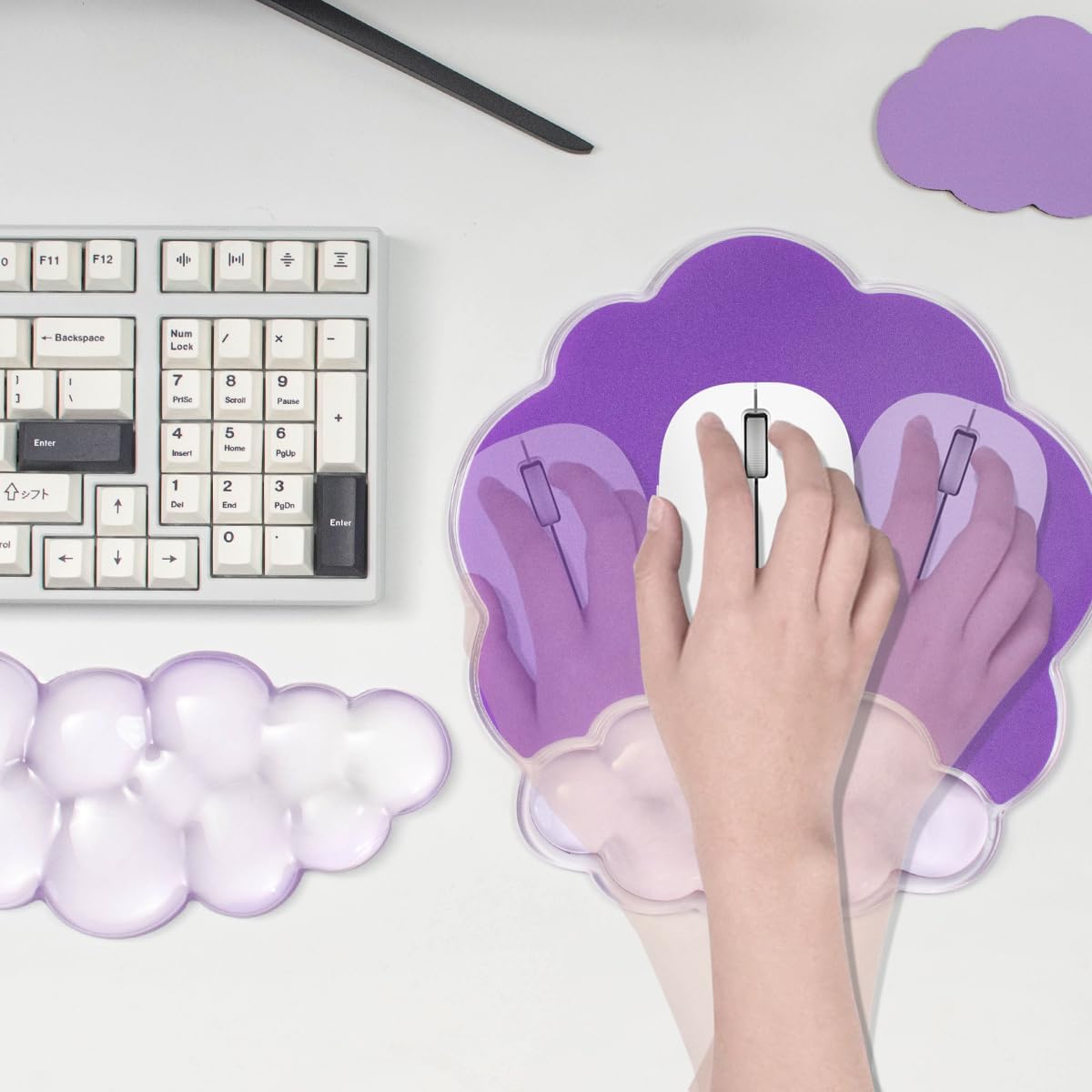 Gel Wrist Rest and Cloud Mouse Pad Support for Keyboard and Mouse - Ergonomic Pink Keyboard Wrist Pad Set for Typing Pain Relief/Computer/Laptop/Gaming/Home/Office (Cloud Shape, Gradient Blue Pink)