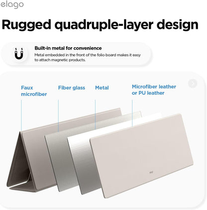 elago Smart Magnetic Desk Mat Folio Board Compatible with All Magnetic Products Clean Organized Desk for Office and Home (Microfiber Leather-Stone)