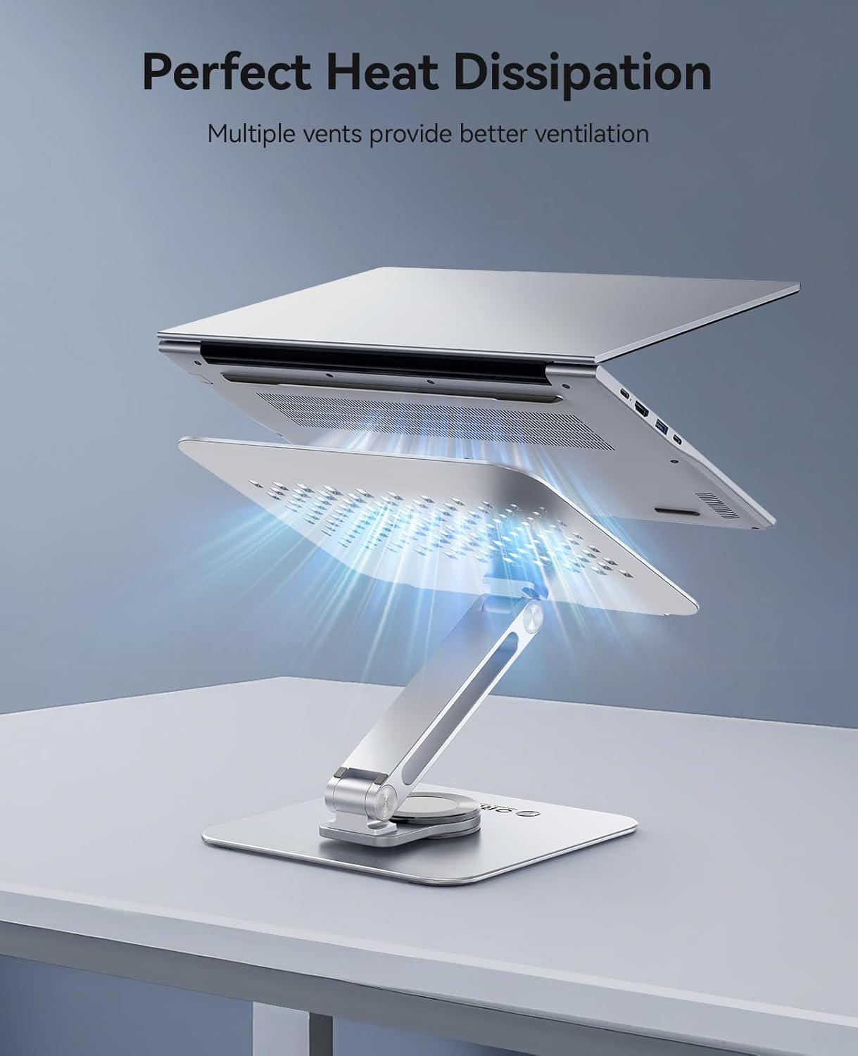 ORICO Adjustable Laptop Stand with 360° Rotating Base– Foldable Aluminum Alloy Laptop Holder for Desk, Compatible with MacBook Air/Pro, Dell, HP, XPS Laptops (13–17.3”) - ST10, Silver