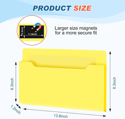 Feifeiya 2 Pcs Magnetic File Folder Wall Hanging Holder Large Pocket Paper Magazine Mail Organizer for Refrigerator Classroom Locker Whiteboard(Vertical,Purple Color,12.2 x 9.4 Inches)