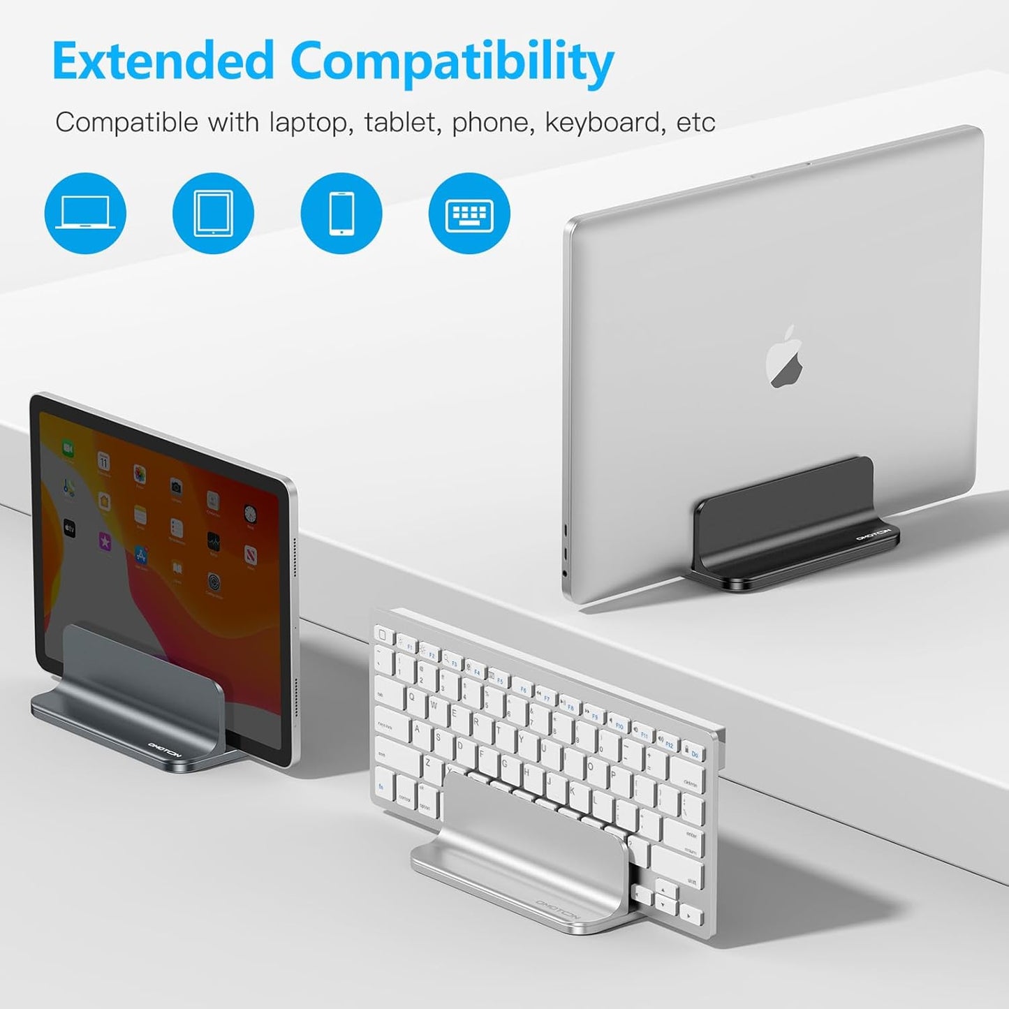 OMOTON Vertical Laptop Stand Holder, Desktop Aluminum Stand for MacBook with Adjustable Dock Size, Fits All MacBook, Surface, Chromebook and Gaming Laptops (Up to 17.3 inches),Black