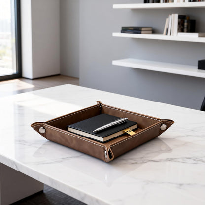 siduater Valet Tray Desktop Storage Organizer, Vegan Leather Catchall Bedside Vanity Tray Nightstand Caddy Holder for Remote Controller, Watch, Keys, Phone, Wallet, Sunglasses, Jewelry - Map