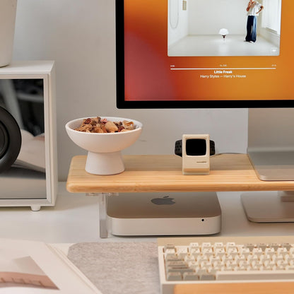 Bamboo Monitor Stand Riser with Acrylic Legs for Desk, 31.5 Inches Desktop Shelf Supports for PC Computer Monitor, Laptops, Printer, Speakers (White)