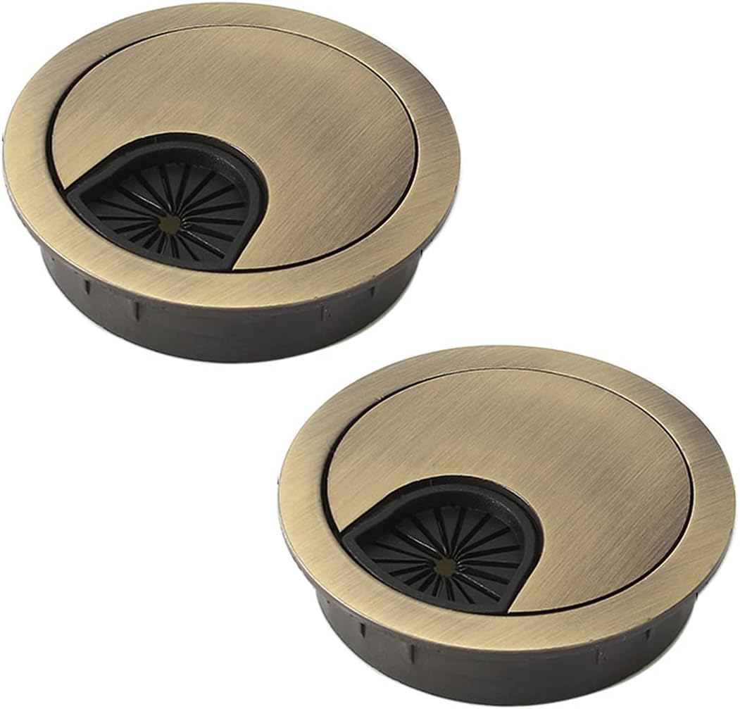 2-Piece 80mm Desk Cable Grommets, Computer Desk Metal Cable Hole, Round Cable Hole Cover for Desktop Cable Organizer(Bronze)