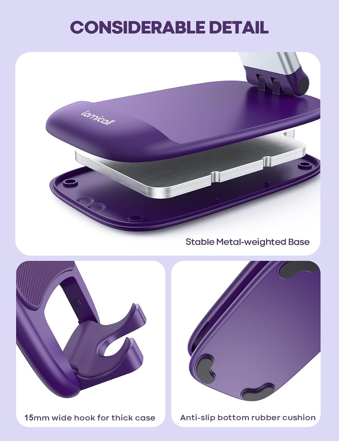 Lamicall Cell Phone Stand for Desk - [Height Adjustable] Foldable Mobile Phone Holder, Portable Stand for iPhone 17 16 15 14 13 12 11 Pro Max Plus Air, Galaxy S25, Office Gift Mothers Day Accessories