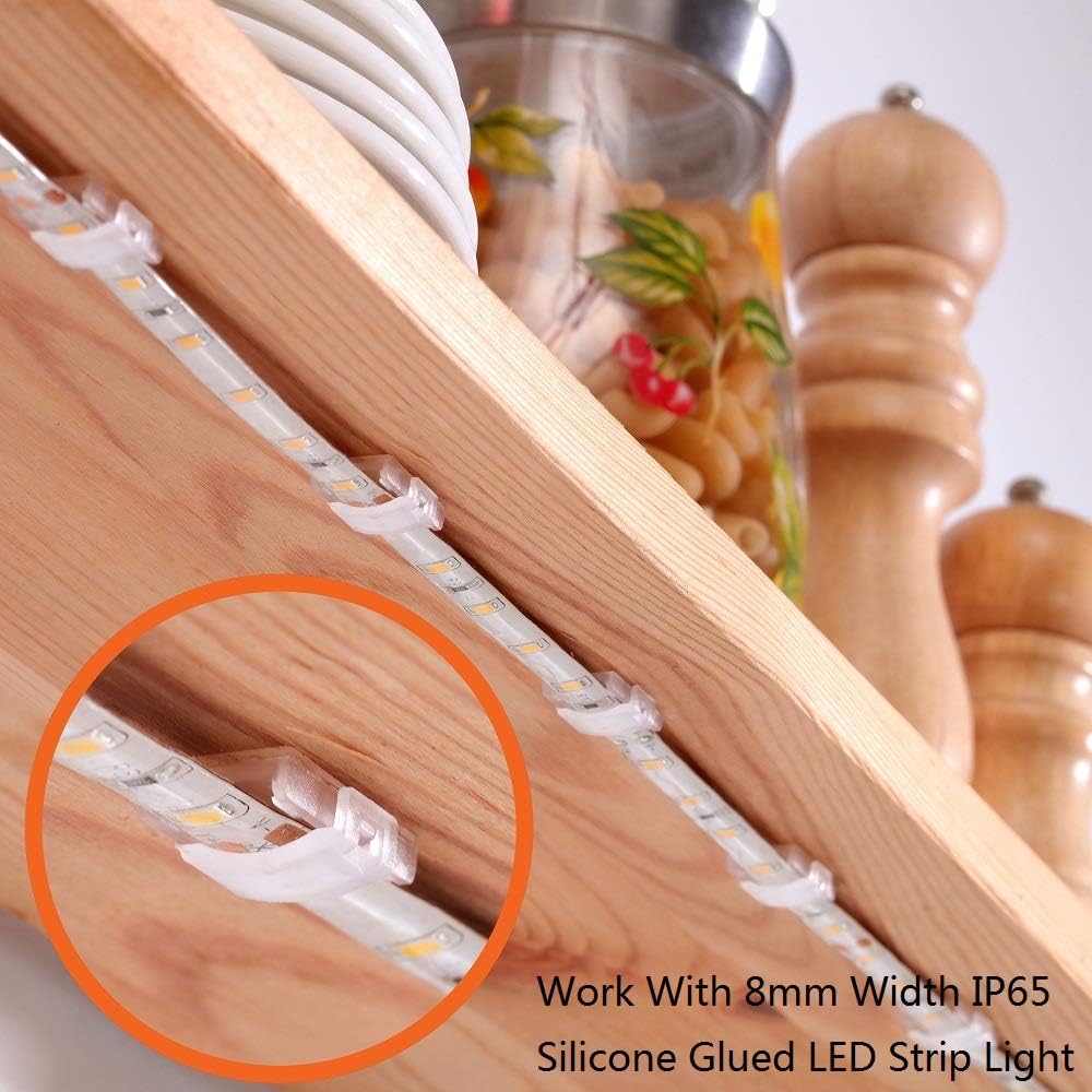 Threetwofour 100 Pack Double Installation LED Strip Light Mounting Bracket Self Adhesive LED Clips Only use for Width 8-10mm/0.31-0.39in Height<2.8mm/0.11in Indoor LED Strip Light with 102PCS Screws