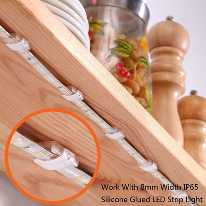 Threetwofour 100 Pack Double Installation LED Strip Light Mounting Bracket Self Adhesive LED Clips Only use for Width 8-10mm/0.31-0.39in Height<2.8mm/0.11in Indoor LED Strip Light with 102PCS Screws