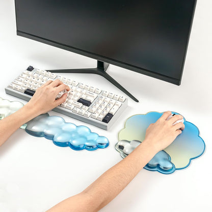 Gel Wrist Rest and Cloud Mouse Pad Support for Keyboard and Mouse - Ergonomic Pink Keyboard Wrist Pad Set for Typing Pain Relief/Computer/Laptop/Gaming/Home/Office (Cloud Shape, Gradient Blue Pink)