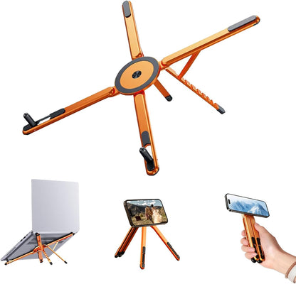 Laptop Stand for Desk, Adjustable Aluminum Alloy Magnetic Foldable Phone Stand, 8 Level Height Adjustable Laptop Stand, 3 in 1 Computer Riser for Phone, Tablet and Laptop
