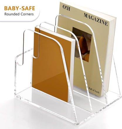 SANRUI Acrylic File Organizer, Clear Magazine File Holder Desk Organizer for Office Organization and Storage with 5 Vertical Compartments, Desktop Bookshelf for Home Office Organization