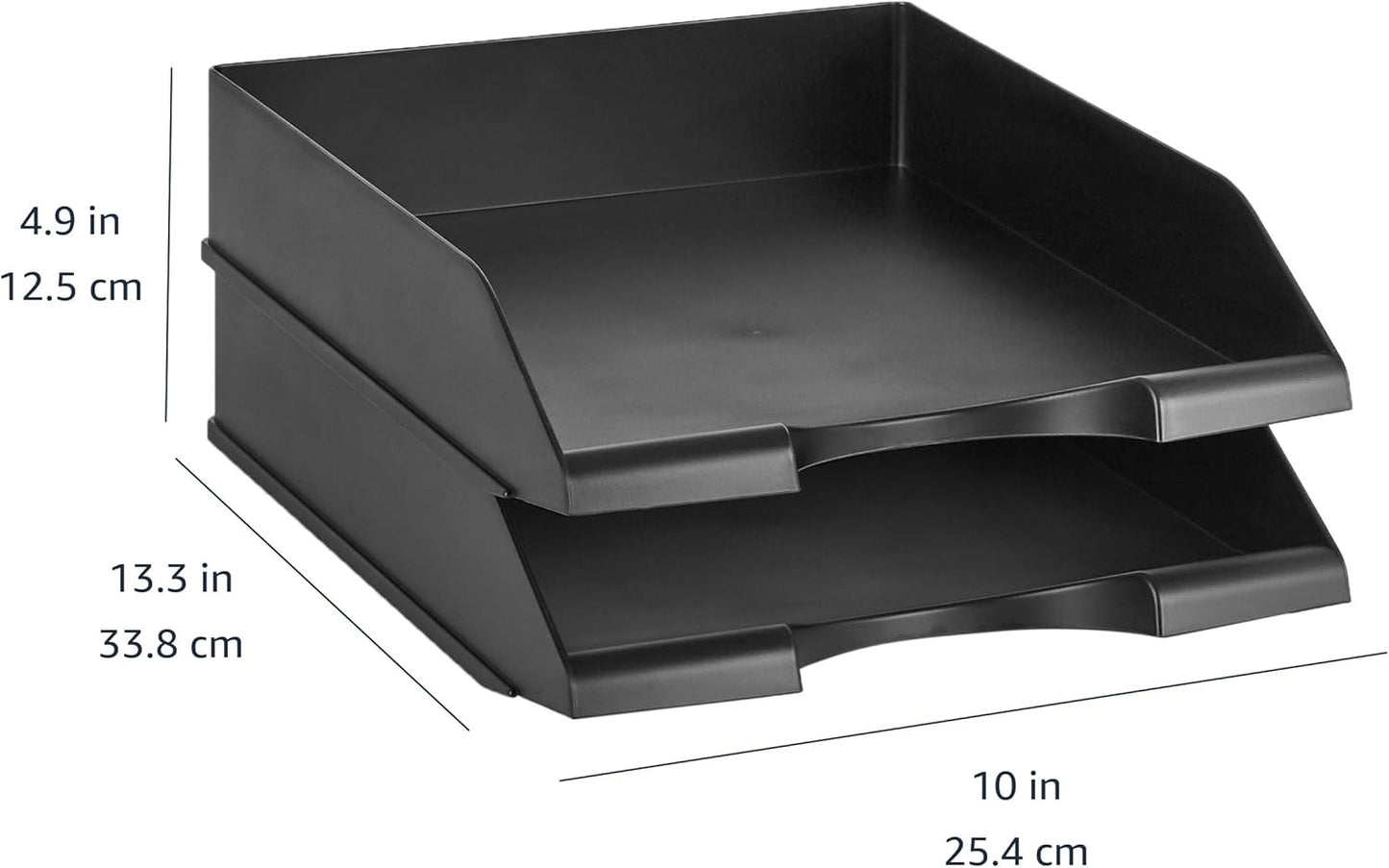Amazon Basics Rectangular Stackable Office Letter Tray, Desk Organizer for Paper and Document Storage, Black, 12-Pack