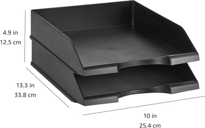 Amazon Basics Rectangular Stackable Office Letter Tray, Desk Organizer for Paper and Document Storage, Black, 12-Pack