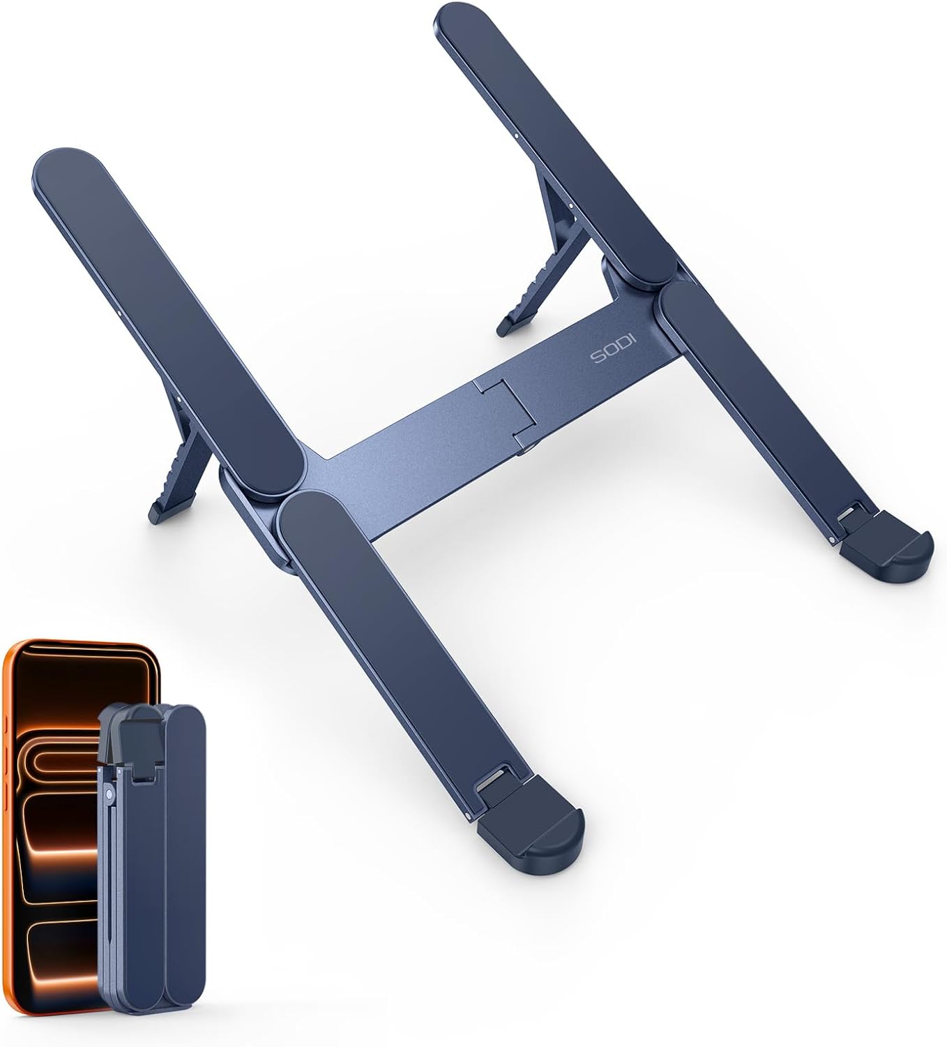 SODI [Ultra Compact] Foldable & Portable Laptop Stand for Desk, Lightweight Tablet Stand for Business Travel, Library, Cafe, 6 Level Height Ergonomic Aluminum Computer Holder for 10-16" Laptops