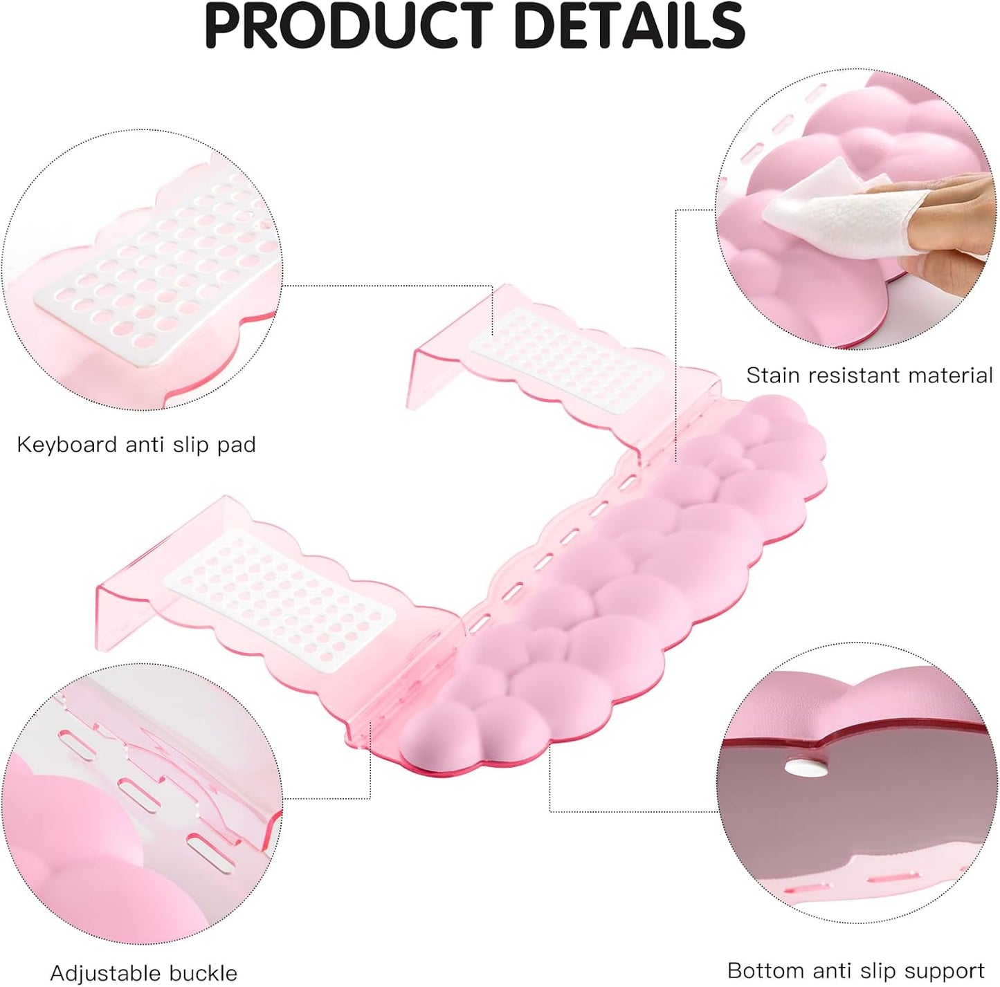 Ergonomic Keyboard Wrist Rest,Adjustable Tilt Stand Combo,Pink Acrylic Cloud Comfort Wrist Support, Customizable Width Riser for Home,Office Desk - Portable Comfortable Typing (Pink)