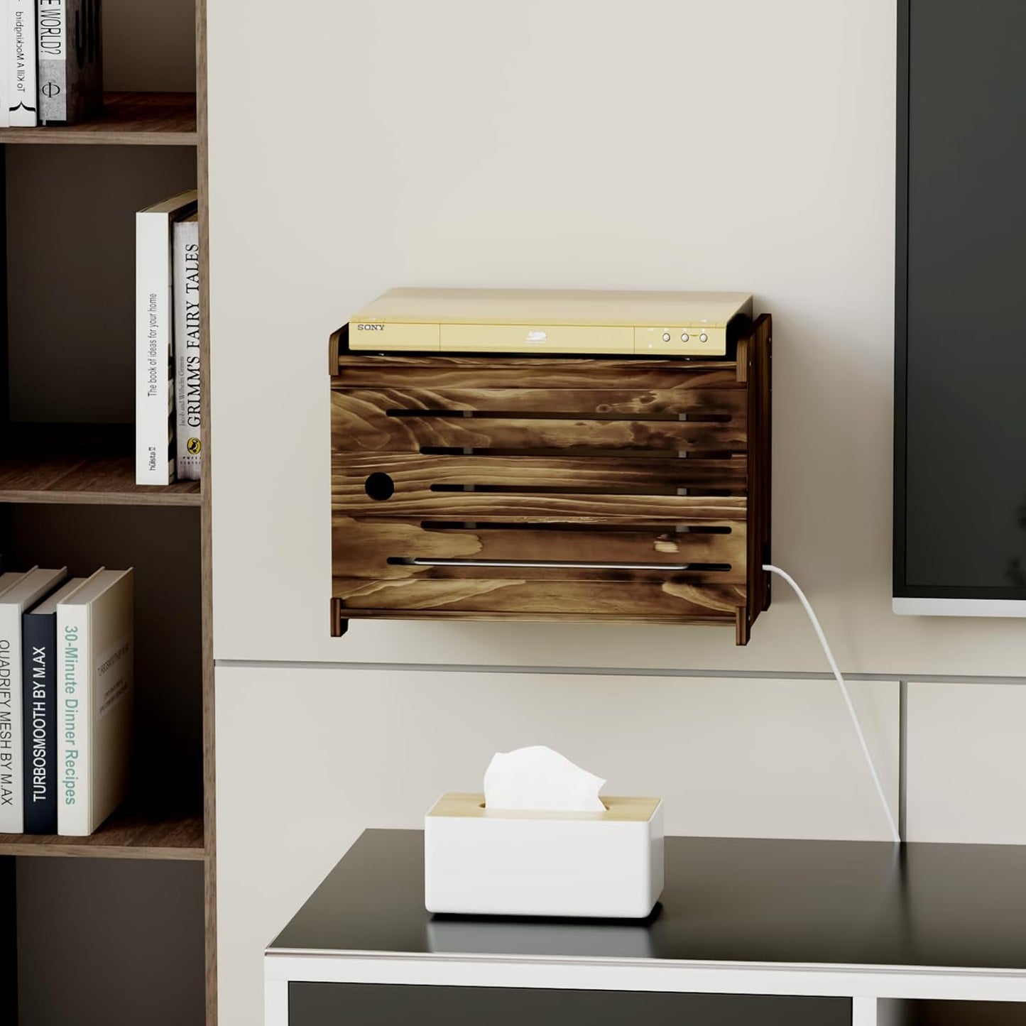 Wooden WiFi Router Storage Box Hider Shelf, Decorative Projector Box Hider Rack Countertop, for Cable, Modem, Internet, Router Power Cover Storage Organizer Cabinet Wall Mounted, Solid Wood
