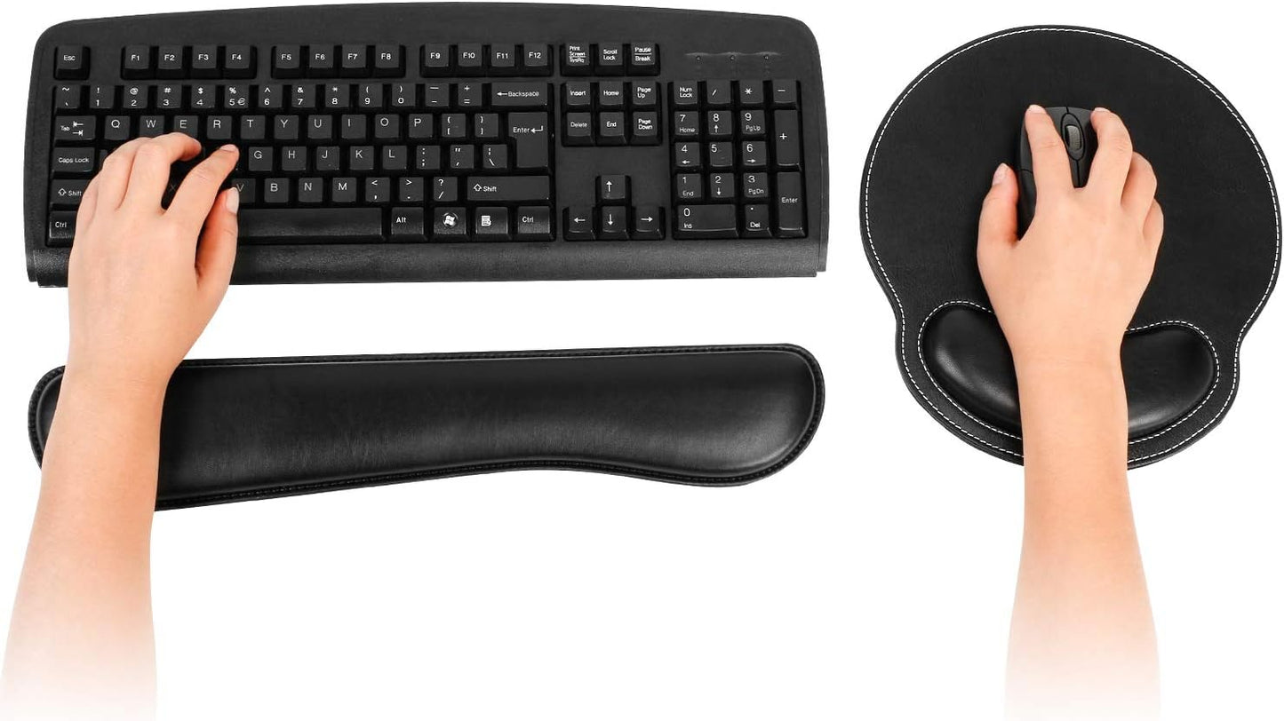 RICHEN Ergonomic PU Leather Keyboard Wrist Rest and Mouse Pad with Wrist Support, Memory Foam Set for Computer/Laptop,Gaming and Office, Comfortable for Easy Typing & Pain Relief (PU Brown)