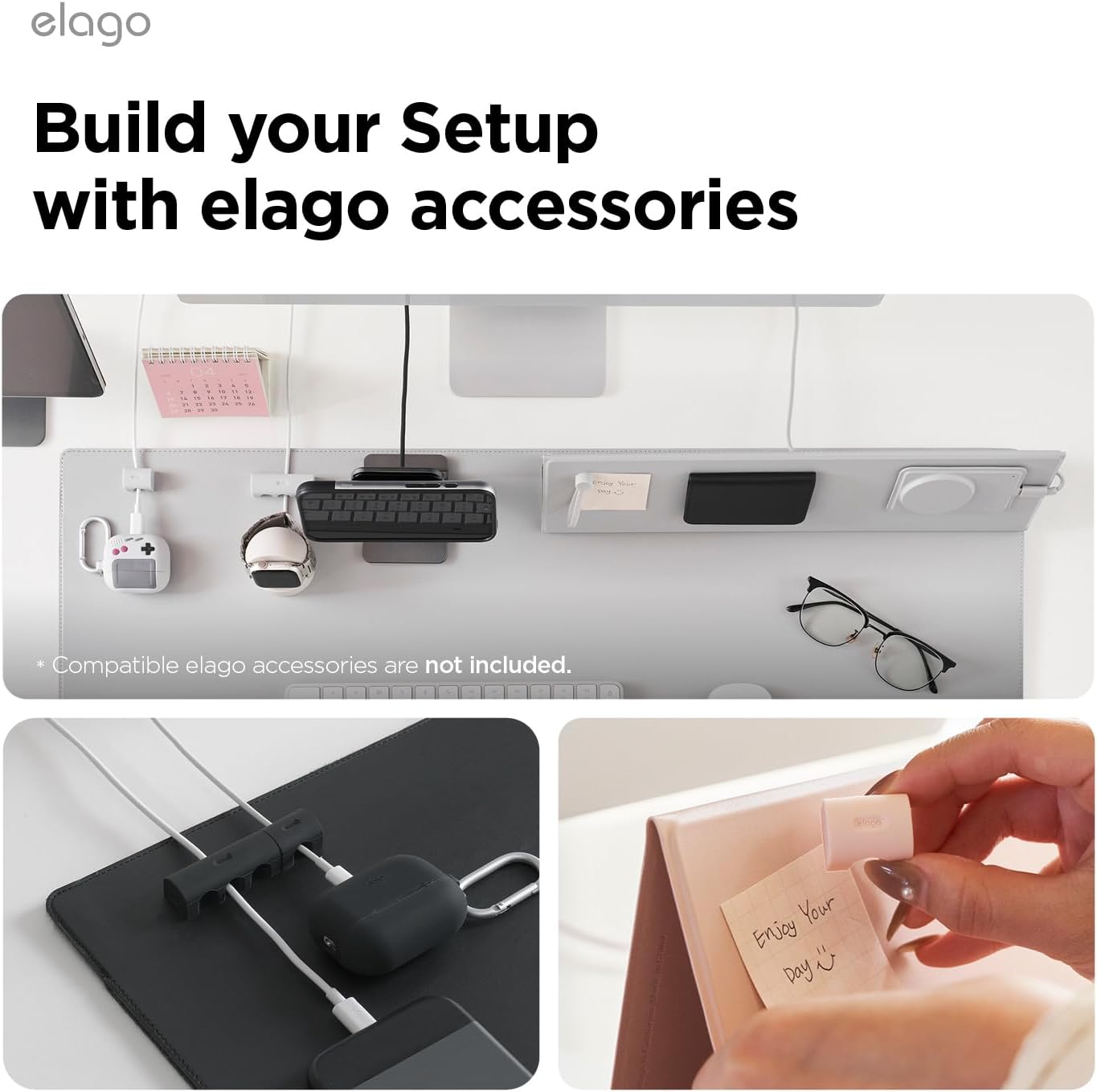 elago Magnetic Cable Management Organize 4 Cables, Powerful Magnets, Wire Holder Keeper Organizer Phone Home Office Desk Compatible with Magnetic Pad (1 Slot +3 Slot Set)[Stone]