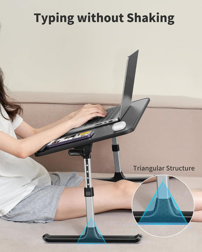 SAIJI Height & Angle Adjustable Laptop Stand for Bed, Lap Desk Bed Tray Table, Light Weight Foldable Portable Laptop Table for Couch Sofa Chair Floor Desk for Adults, Kids (52*30cm Black)