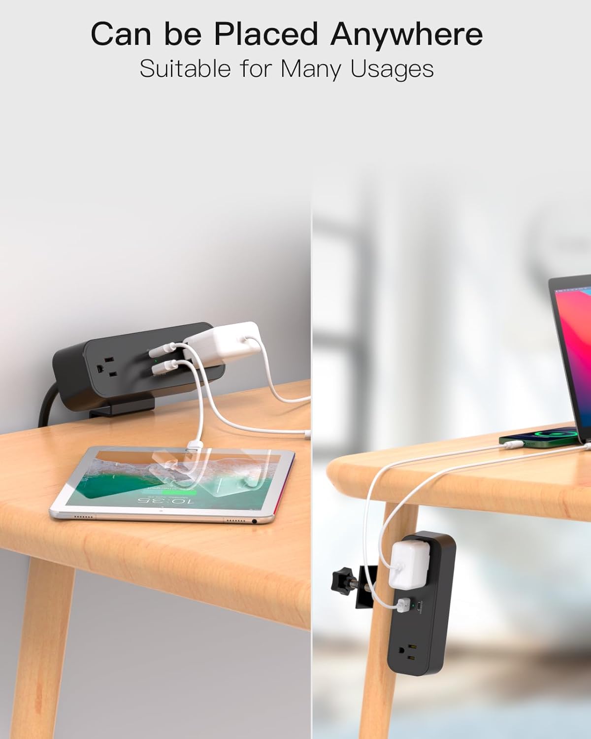 PD30W Desk Clamp Power Strip, Desktop Mount Surge Protector, Fast Charging Station, 5Ft Extension Cord Desk Edge Mount Shelf with 4 Outlets 4 USB Ports (2 USB C), Home Office Accessories Essentials