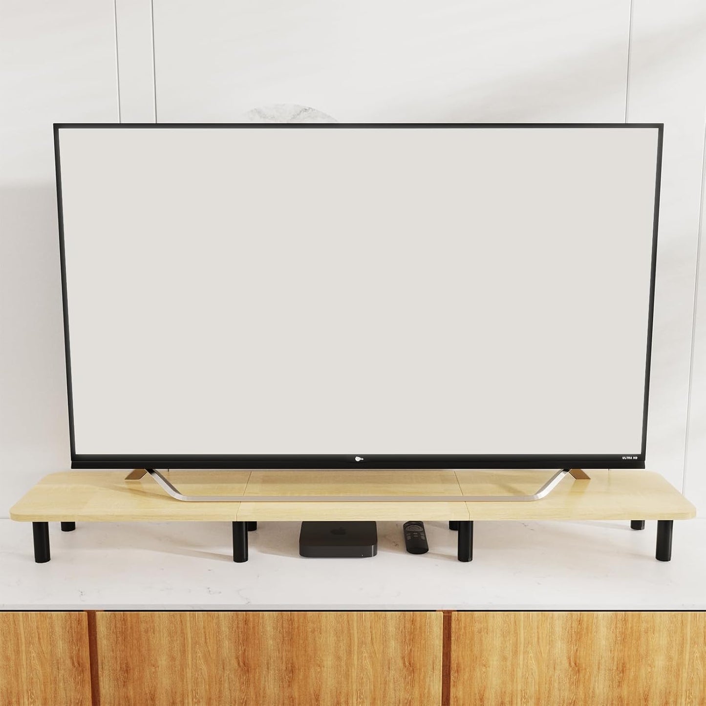 Dual Monitor Stand - 43.7 inch Extra Long Wide TV Stand - Wood & Steel Leg Desktop Riser - Desk Organization - Home Office (Vintage)