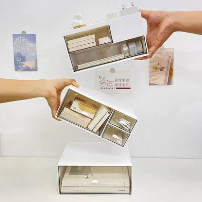 Desk Organizer with Drawers Stackable Storage Drawers, Plastic Compact Desk Storage Box Great for Office School Home Small Space- 1drawers (White)