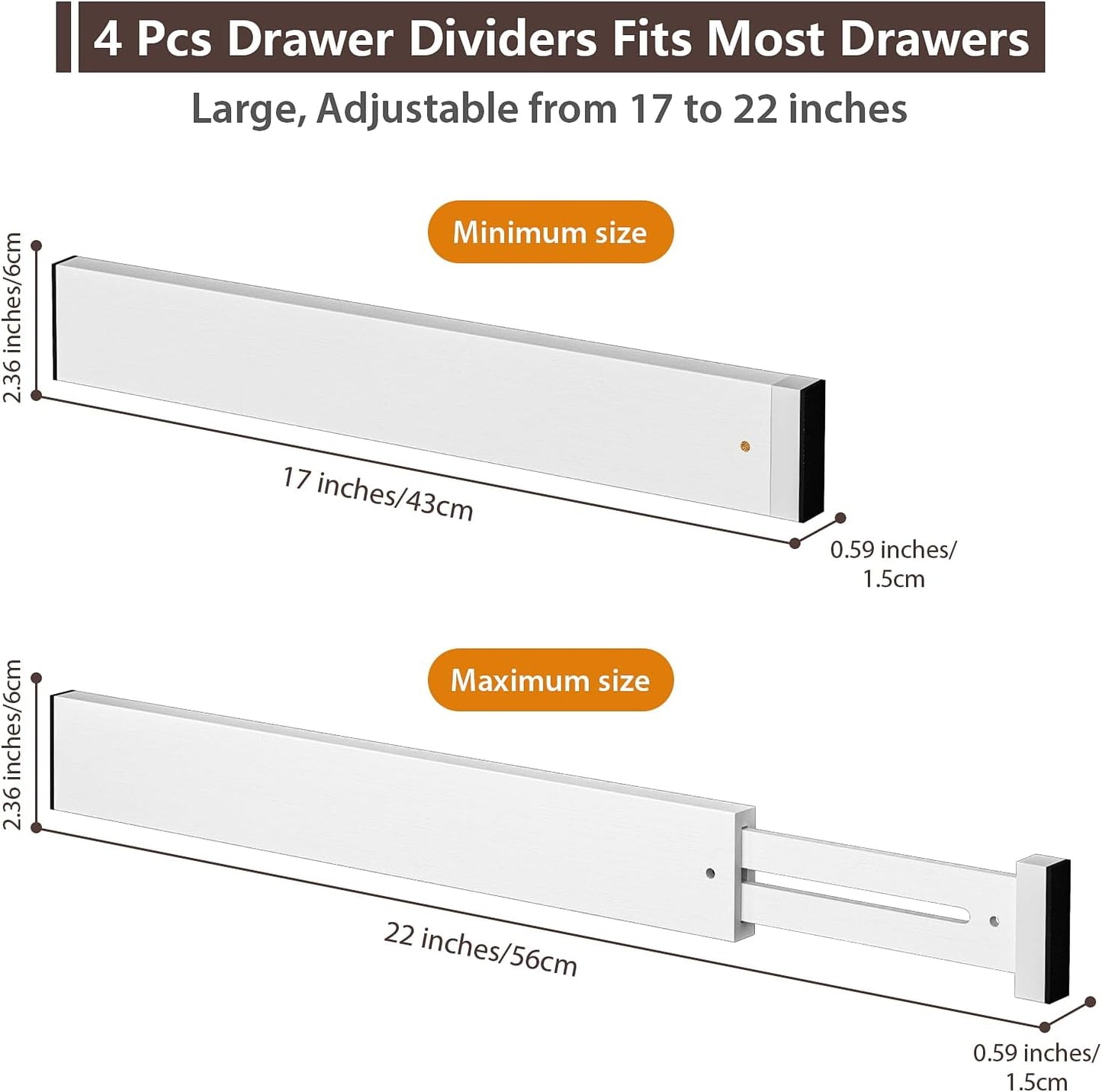 DUCOO 4 PCS Drawer Divider, 17"-22" Adjustable Bamboo Drawer Dividers Organizers, Expandable Separators for Kitchen, Clothes, Dressers, Home, Office
