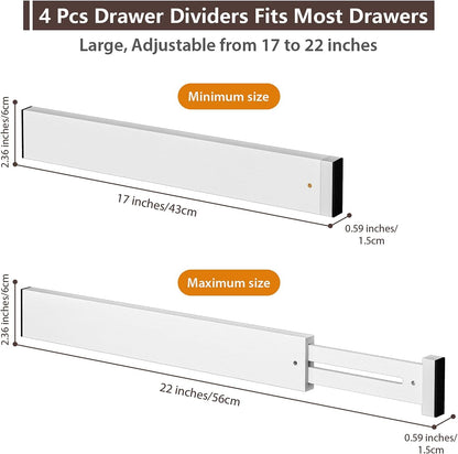 DUCOO 4 PCS Drawer Divider, 17"-22" Adjustable Bamboo Drawer Dividers Organizers, Expandable Separators for Kitchen, Clothes, Dressers, Home, Office