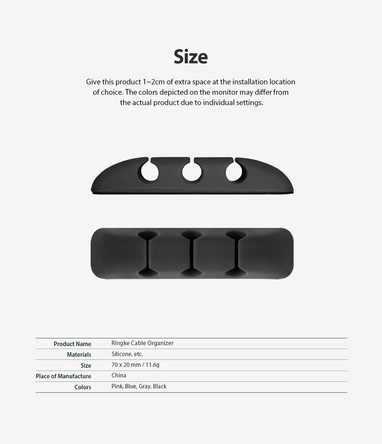 Ringke Silicone Cable Organizer for Cable Management, Durable Flexible Cord Organizer, Powerful Adhesive Cable Clips - 4 Pack