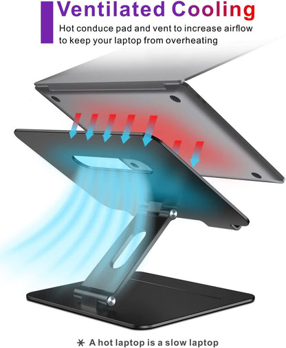 Adjustable MacBook Laptop Stand for Desk | Ergonomic Aluminum Laptop Riser with Heat-Vent, Compatible for 10-17" Laptops, Space Grey