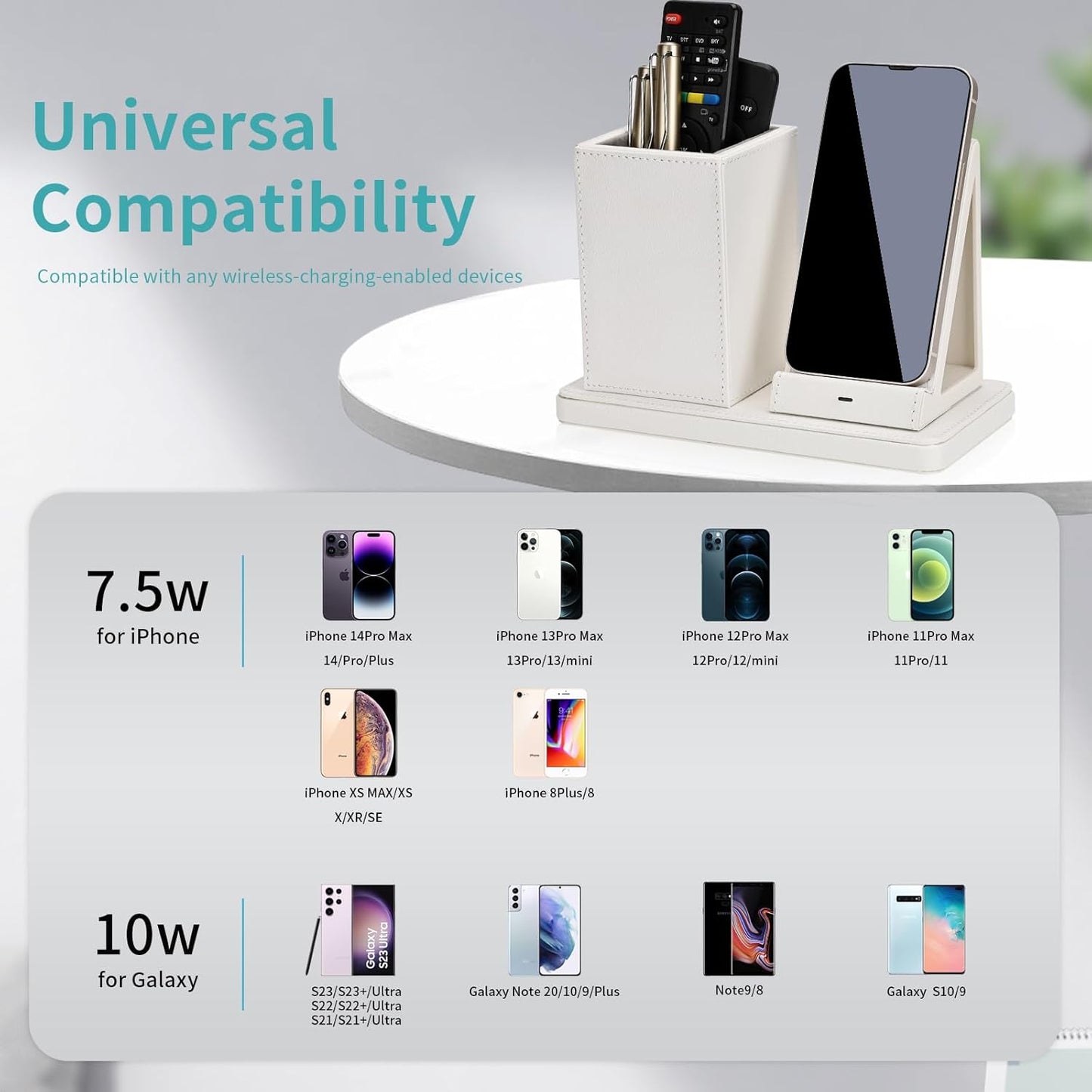 Wireless Charger with Desk Organizer, Wireless Charging Station for iPhone 13/13 Pro Max/13 Pro/12 Series/11/XS Max/XR/X/8Plus/SE 2, Wireless Charging Stand with Leather… (Marble)
