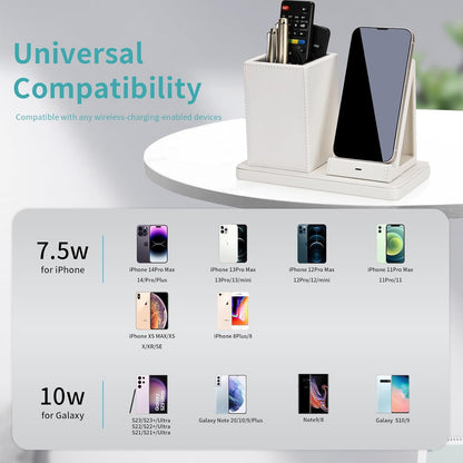 Wireless Charger with Desk Organizer, Wireless Charging Station for iPhone 13/13 Pro Max/13 Pro/12 Series/11/XS Max/XR/X/8Plus/SE 2, Wireless Charging Stand with Leather… (Marble)