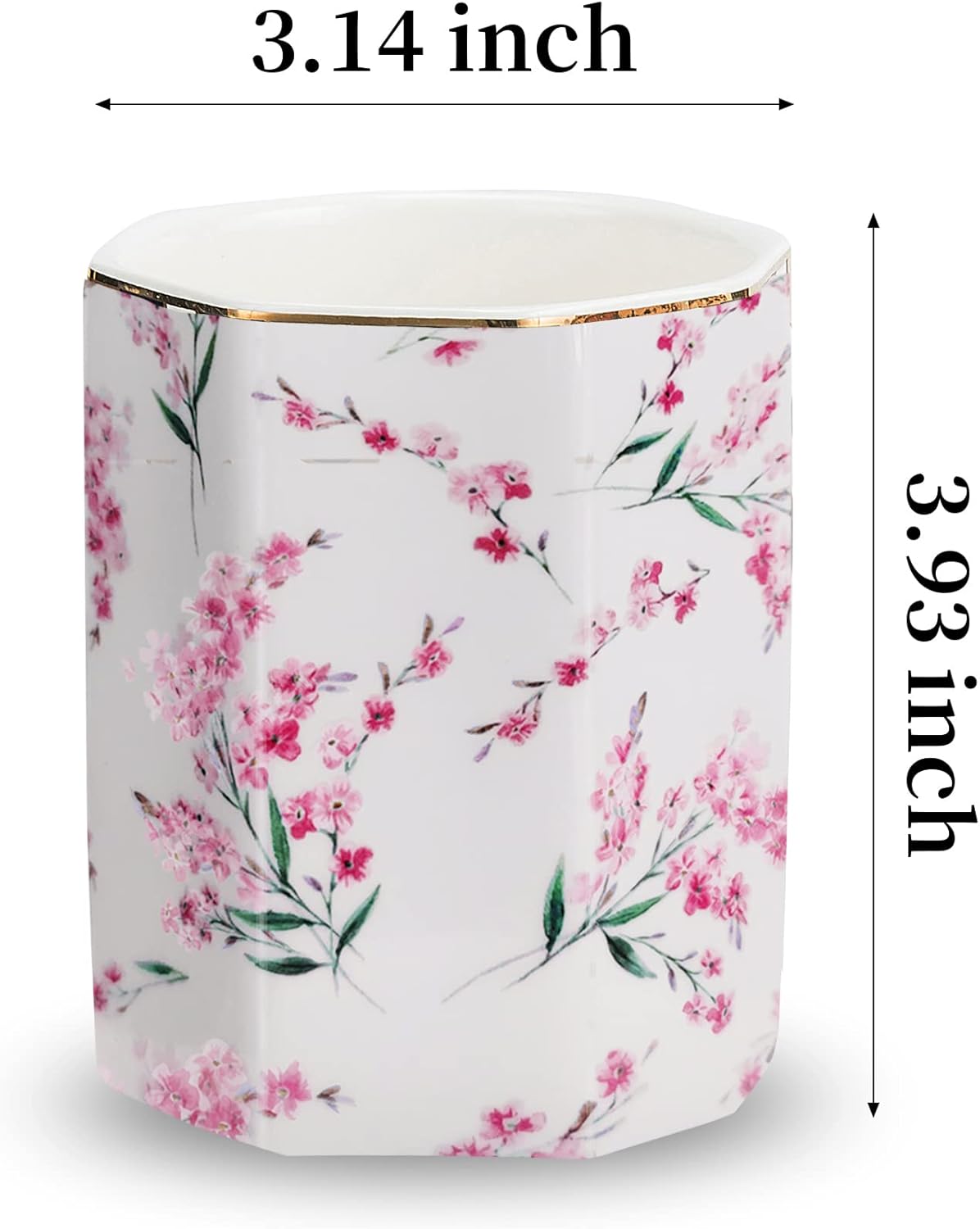 Pencil Holder for Desk Organizer,Ceramic Writing Utensil Storage Organizer Aesthetic Floral Pattern Pen Holder Pen Cup Makeup Brush Holder Creative Gift for Desktop Supplies,School Life Blue