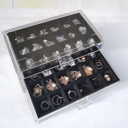 YUFONG Earring Organizer Box Acrylic Jewelry Organizer with 3 Drawers 54 Adjustable Grids Clear Stackable Earring Holder Velvet Trays Ring Display Case for Women Girls (Beige)