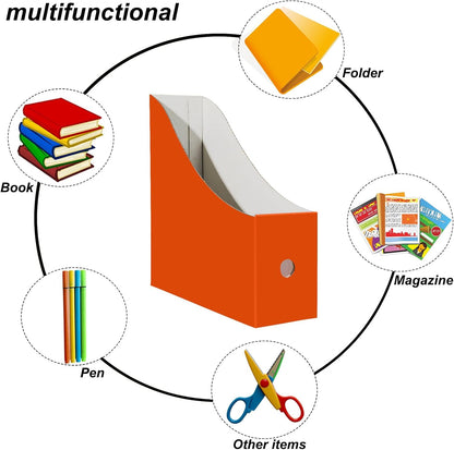 Limitliho Magazine File Folder Holder for Desk, Book Bins for Classroom Library,Office,Home, 10.6" H x 10.2" L x 3.5" W in Cardboard Paper Organizer (Six color, 6 Pack)