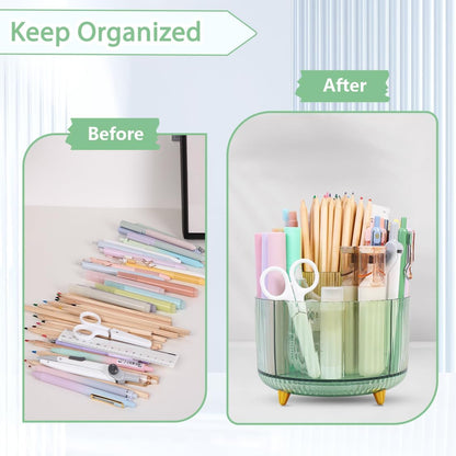 SKYDUE Rotating Pencil Pen Holder, Pen Organizer with 5 Slots - Aesthetic Desk Organizer and Accessories for School, Home, Office Supplies