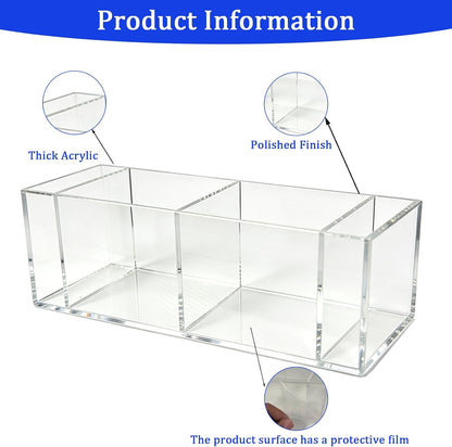 2 Pack Acrylic 3-Compartment Organizer Box, Storage Box with Lid, Clear Pen Holder Organizer Makeup Brush Holder for Office Desk Accessories, Cosmetic Brush Storage Box, Dorm, Bathroom, Kitchen