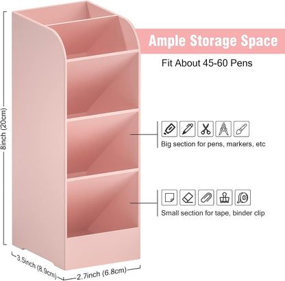 Asten Pen Holder, Pencil Holder for Desk, Pen Organizer for Office, School, Desktop, Large Capacity Pen Storage Organizer with 5 Compartment for Pens, Markers, Makeup Brush, Cosmetics (Clear, 1 Pack)