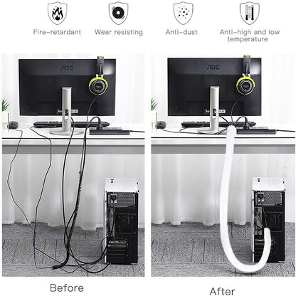 AGPTEK White Cable Sleeve, 2 Pack 5ft - 1.2 Inch Cable Management, Desk Cord Cover Organizer Wire Hider for Computer TV Wire Loom Tubing, Pet Proof Cord Protector from Cat Dog Chewing, White