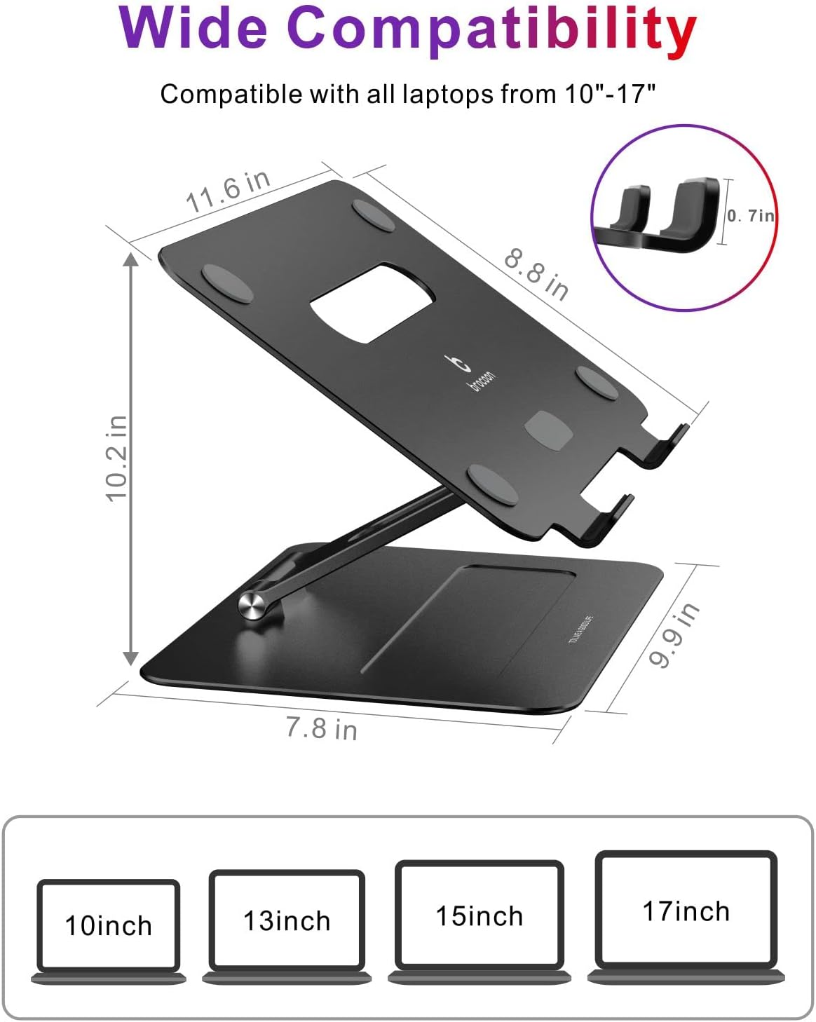 Adjustable MacBook Laptop Stand for Desk | Ergonomic Aluminum Laptop Riser with Heat-Vent, Compatible for 10-17" Laptops, Space Grey