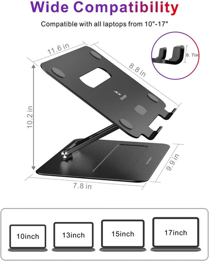 Adjustable MacBook Laptop Stand for Desk | Ergonomic Aluminum Laptop Riser with Heat-Vent, Compatible for 10-17" Laptops, Space Grey