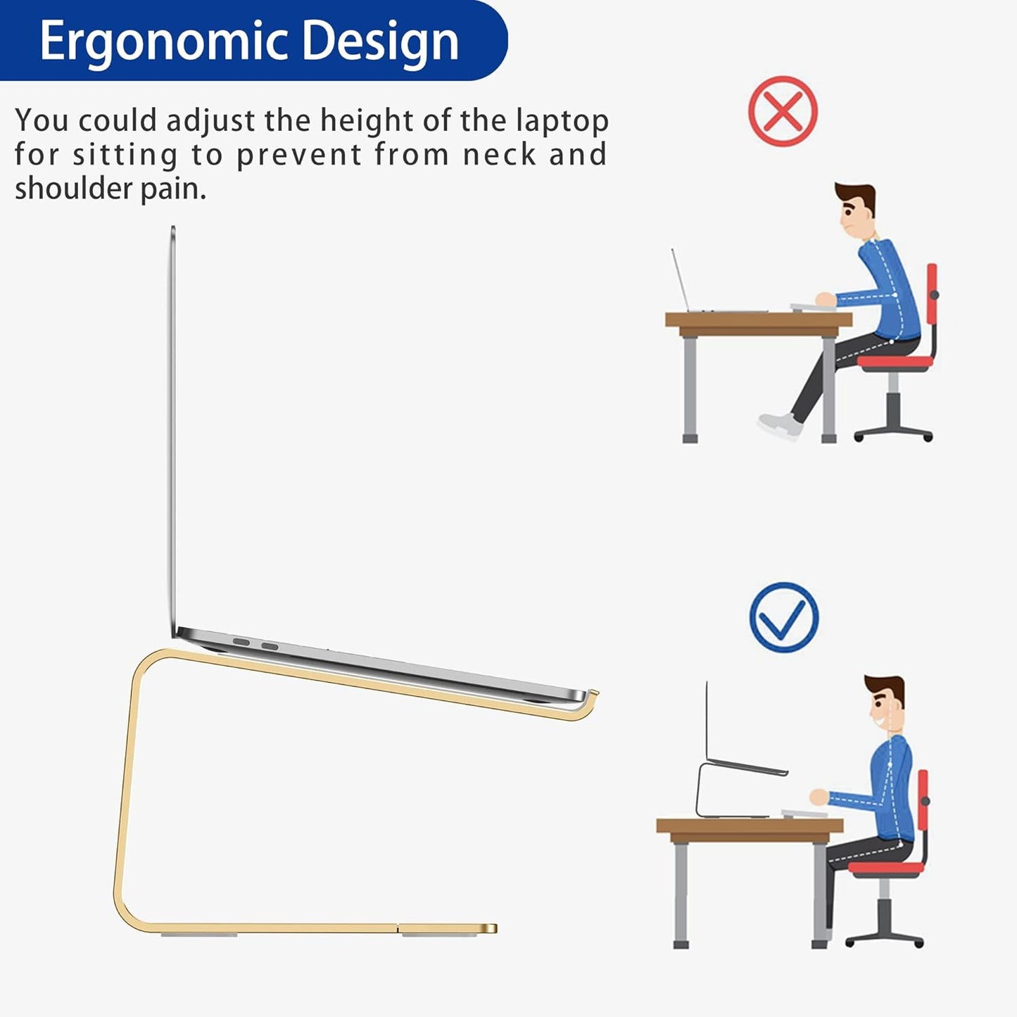 BESIGN LS03 Aluminum Laptop Stand, Ergonomic Detachable Computer Stand, Notebook Riser, Laptop Mount Compatible with Air, Pro, Dell, HP, Lenovo More 10-15.6" Laptops, Silver