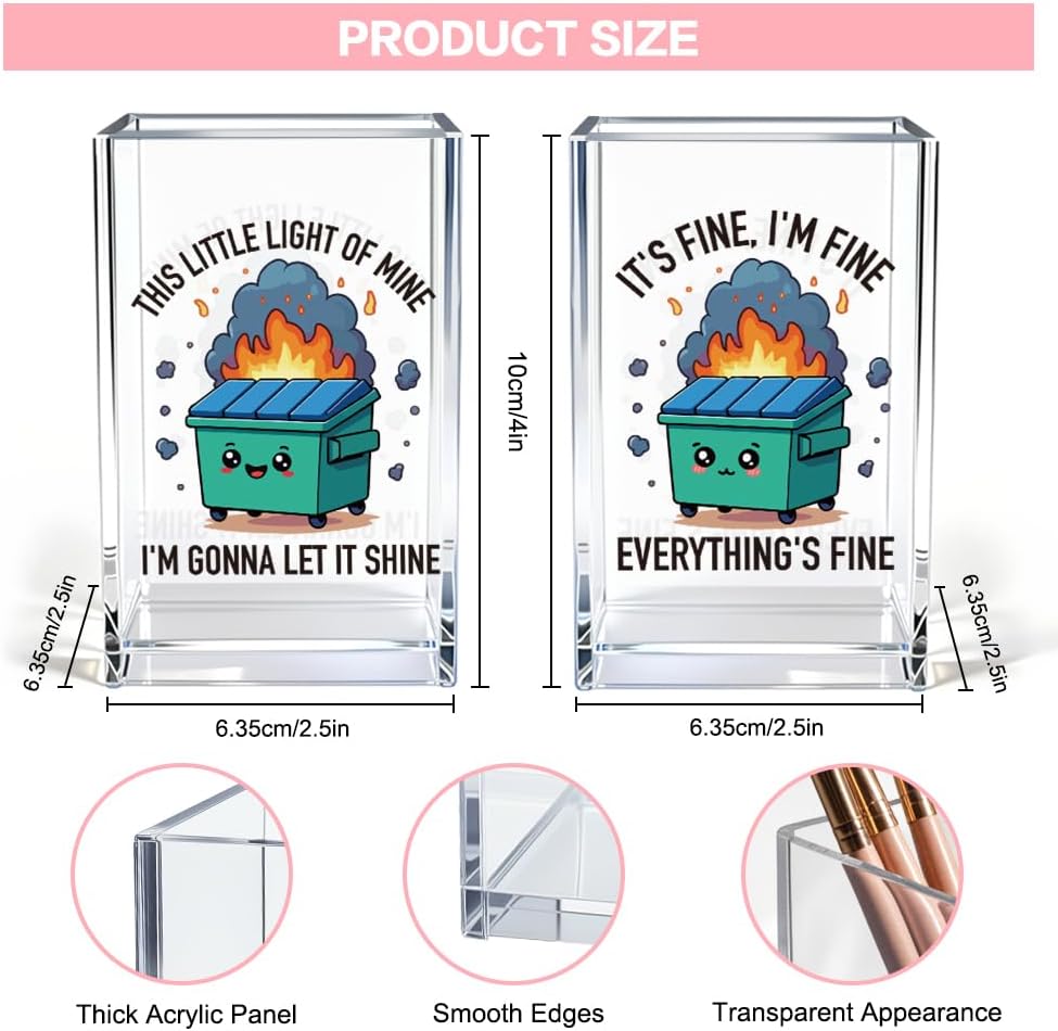 Everything is Figureoutable Acrylic Cosmetic Pencil Pen Holder Cup, Emotional Dumpster Fire Pencil Pen Holder Cup, Therapy Gifts, Mental Health Gifts for Women Colleague Boss Teacher