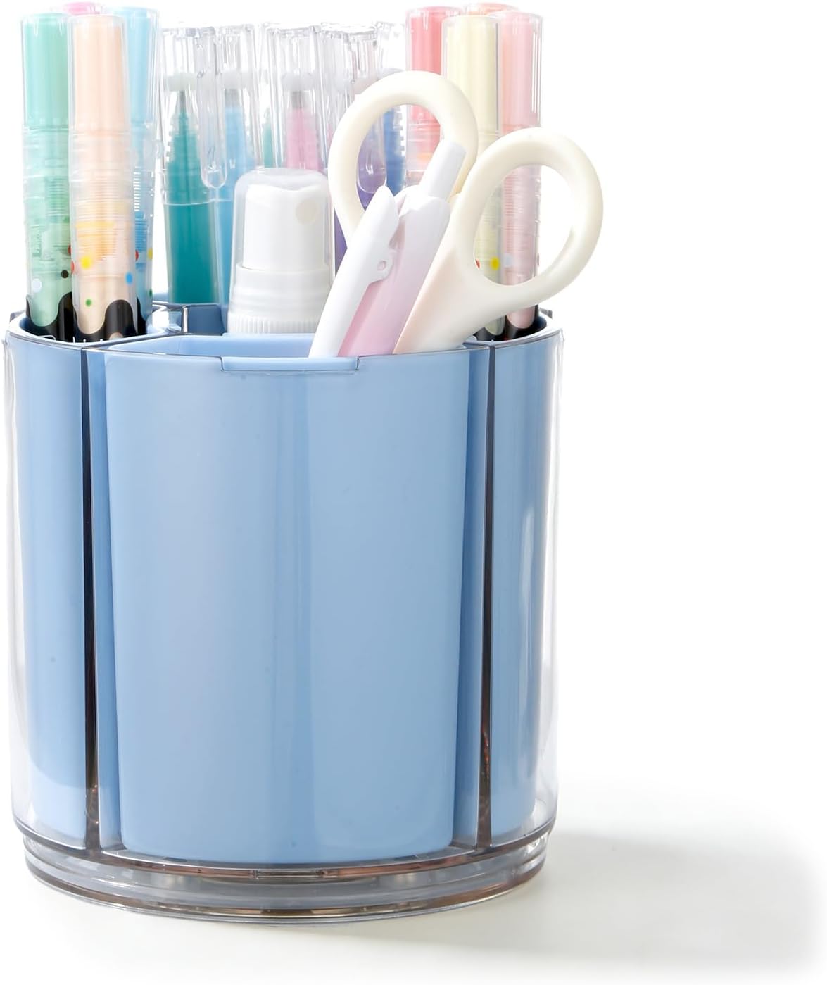 Comix 360° Rotating Pen Holder for Desk, Cute Pencil Holder Pen Organizer, Beige Acrylic Pencil Cup Caddy with 5 Slots for Home School Office Supplies