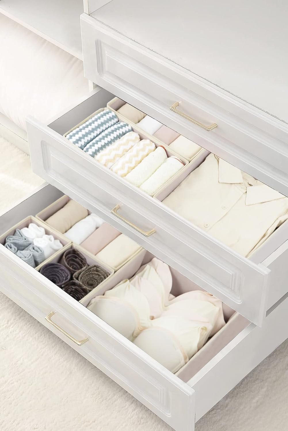Fordonral 12 Pack Drawer Organizer Clothes, Foldable Fabric Dresser Organizer Closet Organizers and Storage Box for Underwear,Folded Clothes,Baby Clothing,Socks,Bra,Towels,Ties(12 Pack,Gray)