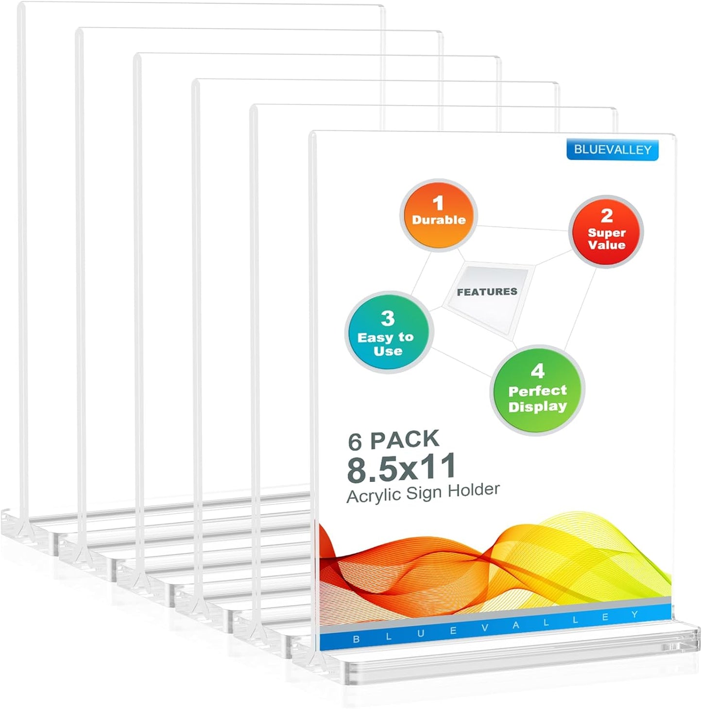 BlueValley Clear Acrylic Sign Holder 5x7 Vertical Double Sided Acrylic Photo Picture Frame for Office Desk, Table Sign Holder for Store, Rrestaurant, Hotel, Cafe, Show Fairs, Vendor-for Brochure Flyer Menu Document-6 pack