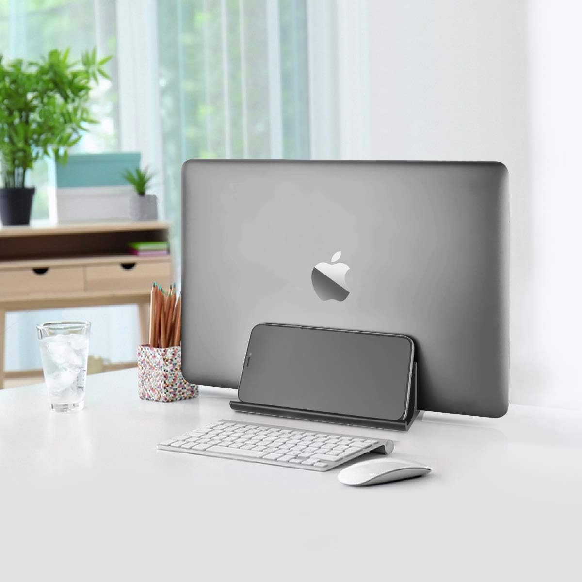 HONKID Vertical Laptop Stand, Aluminum Holder Adjustable Desktop Laptop Dock (up to 17.3 in) Compatible with All/Surface/HP/Dell/Lenovo/Gaming Laptops,Black