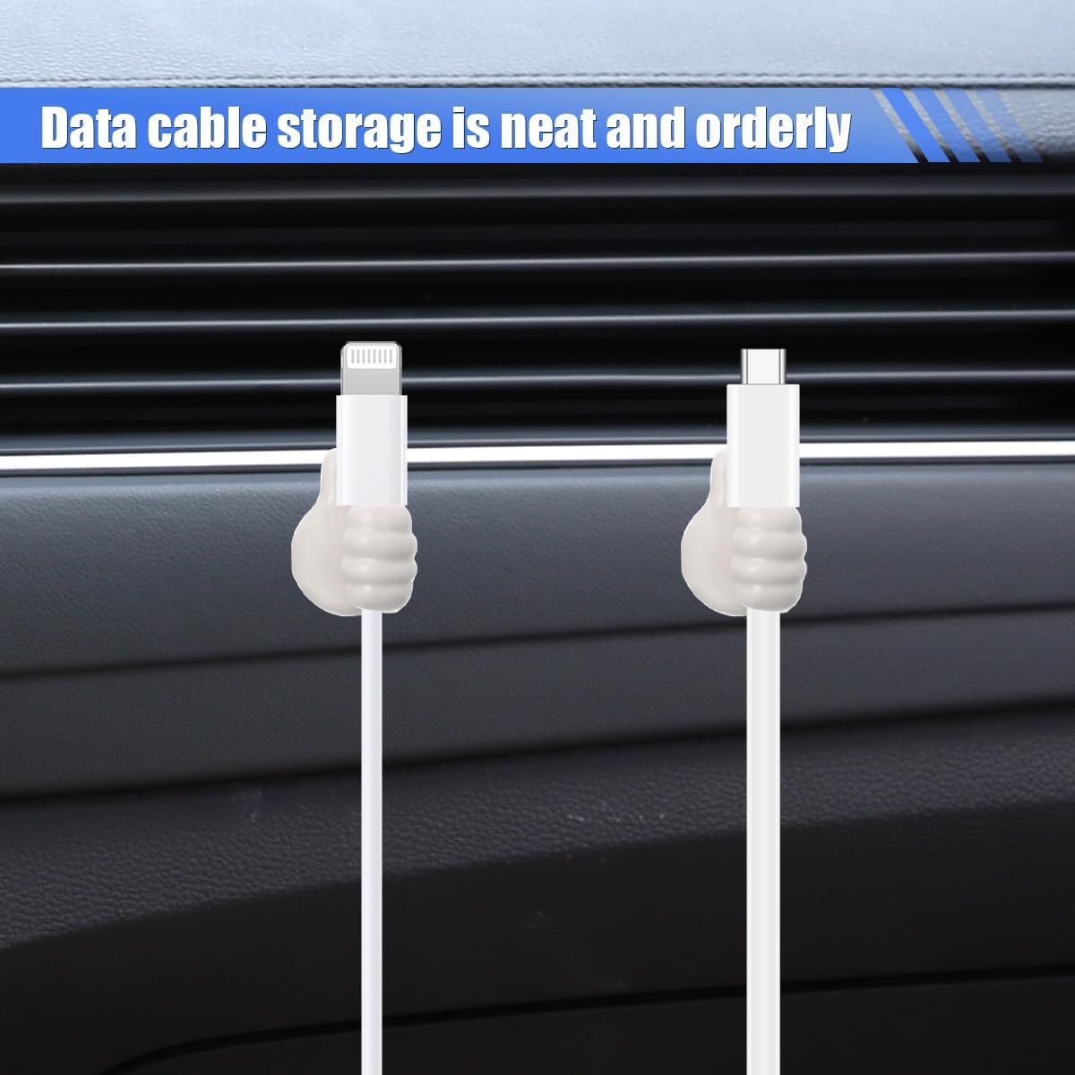 YoRise 4 PCS Mini Car Hooks, Silicone Thumb Up Cable Management, Self-Adhesive Car Key Holder, Multifunctional Wall Hanging Hook, Small Adhesive Hooks for Charging Cable Earphone (Blue)
