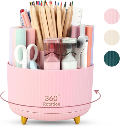 SKYDUE 360 Rotating Purple Pen & Art Supply Organizer - 5 Slot Desk Organizer for Office, School, Home